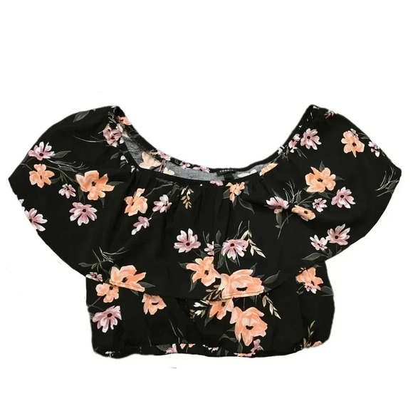 Torrid, Size 1X, Black Floral Crop Blouse - Picture 1 of 14